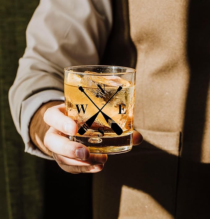 Nogrit Lake House Decor Whiskey Glasses 10 Oz, Beach Wine Old Fashioned Rocks Glasses Lake Gifts for Women Men Drinking Cocktail Scotch Vodka Tequila Rum