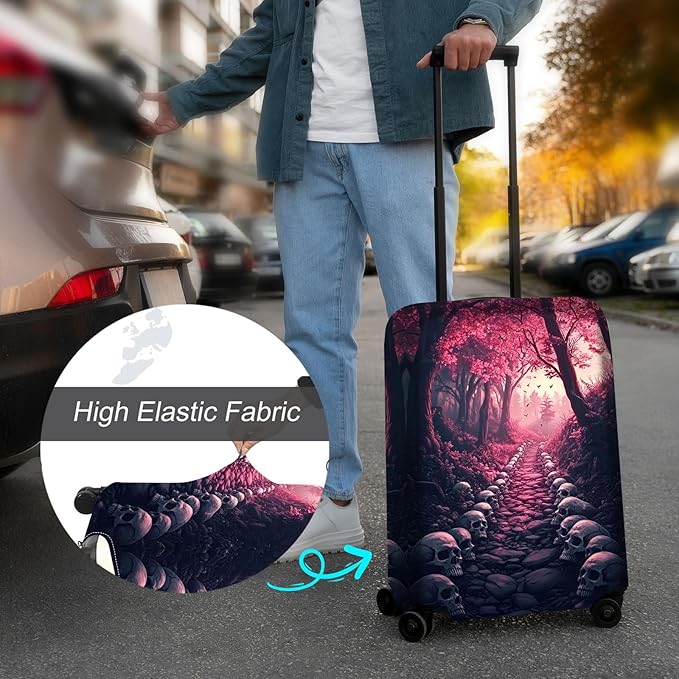 Luggage Cover Protector for 26-28 Inch Suitcases, TSA Approved Elastic Travel Suitcase Covers, Anti-Scratch Washable Luggage Sleeve for Carry On & Checked Bags, Skulls Leading