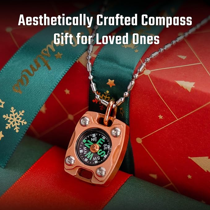MecArmy Mini Titanium/Brass Compass, Waterproof IPX5 Pocket Compass for Hiking & Survival, Keychain & Necklace Gifts for Men & Women, Ideal Graduation & Outdoor Adventure Present