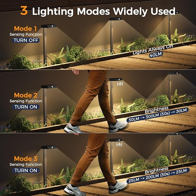 XMCOSY+ Solar Pathway Lights, 4 Pack All-Metal Motion Sensor Outdoor Lights Waterproof, 300LM Bright Garden Light for Yard, Backyard, Driveway, Walkway, 3 Lighting Modes (Warm/Cool White)