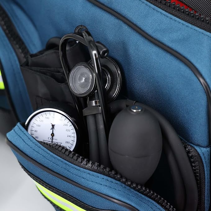Lightning X Fully Stocked X-Tuff Modular Oxygen Trauma Bag w/Removable Organizer Pouches for EMS/EMT + First Responder - Blue