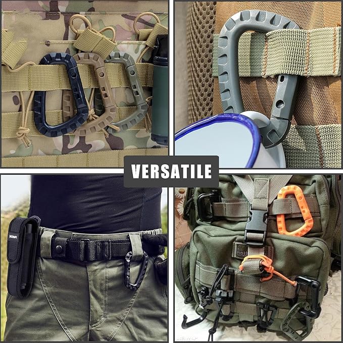 Tactical Gear Carabiner Keychain Clip Plastic D-Rings Large Key Chain Heavy Duty Snap Hook for Backpack, Belt, Keyrings, Bags, Bottle, Tent, Camping