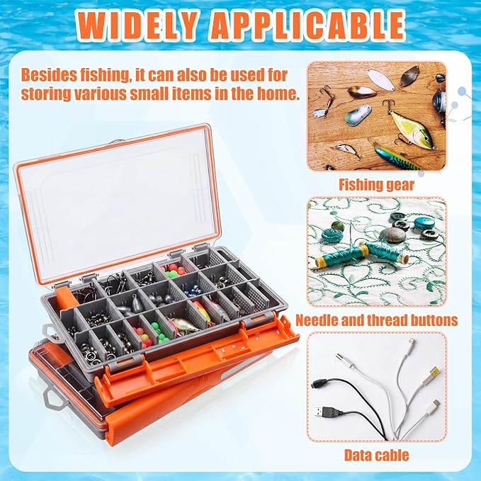 Junkin 6 Pack 3600 Fishing Tackle Boxes Waterproof, High-vis Orange Lure Organizer Trays with Removable Dividers, Airtight Bait Storage Case for Bass Fishing Backpacks & Kayak Gear Accessories