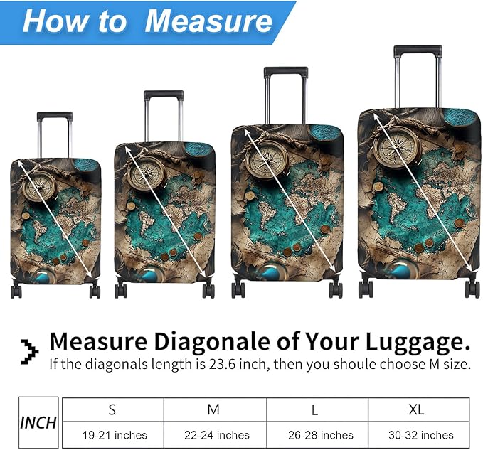 Luggage Cover Protector for 26-28 Inch Suitcases, TSA Approved Elastic Travel Suitcase Covers, Anti-Scratch Washable Luggage Sleeve for Carry On & Checked Bags, Ancient Map