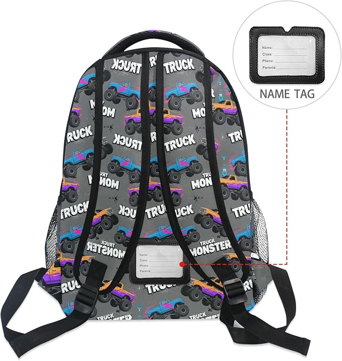 Wamika Monster Truck Boys Backpack Racing Cars School Backpacks Kid Girl Preschool Book Bag