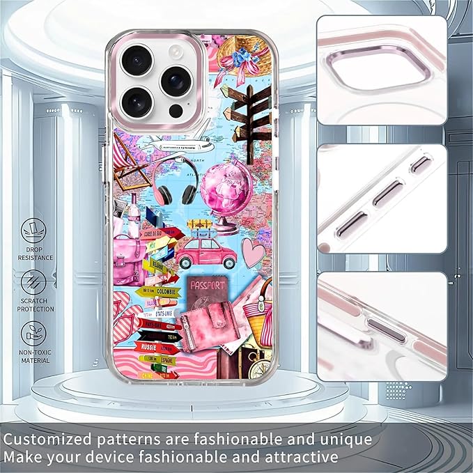 Case for iPhone 15 Pro,[Compatible with MagSafe],Cover Holiday Trip World Map Phone Case Design，for Women Girls Magnetic Clear Cover - Slim, Sleek, & Shockproof Protection