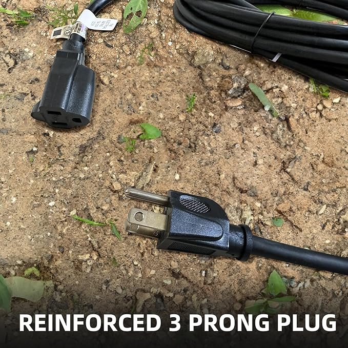 YOJOE Indoor Outdoor Extension Cord, 3 Prong 13A Weatherproof Power Cord, 16 Gauge Heavy Duty 12 ft Black Extension Cord for Garage, Garden and Home, 16/3 SJTW UL Listed