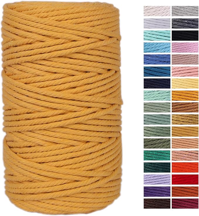 Mustard Macrame Cord 4mm x 109Yards,Colored Cotton Rope Craft Cord Colorful Cotton Cord Twine for Wall Hanging Plant Hangers Crafts Knitting Decorative Projects