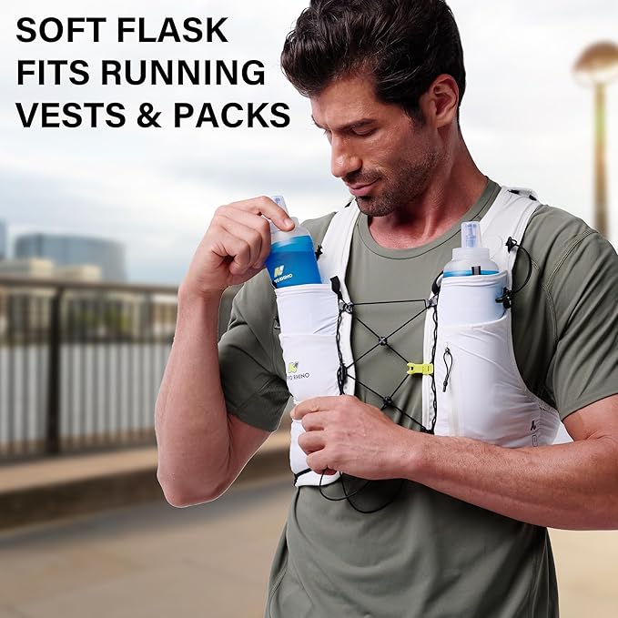 N NEVO RHINO 350ml/500ml TPU Soft Flask with Straw for Hydration Vest Pack Collapsible Water Bottle for Running Trail Hiking Cycling Marathon Camping