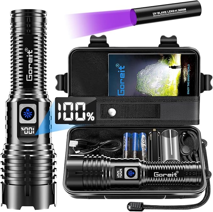 Goreit Flashlights LED High Lumens Rechargeable, 20,000 Lumens XHM77.2 Super Bright Flash Light USB, Handheld Flashlight High Powered, Powerful Flashlight Waterproof for Emergency Camping Gift