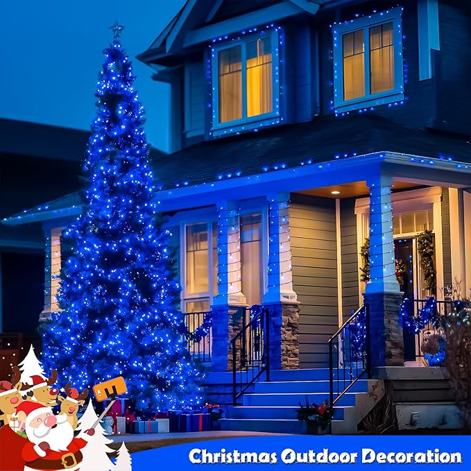 JMEXSUSS 2 Pack Solar String Lights Outdoor Waterproof, Total 66 FT 200 LED Solar Christmas Lights Outdoor, Twinkle Light for Christmas Tree Outside Garden Yard Xmas Decor, Blue