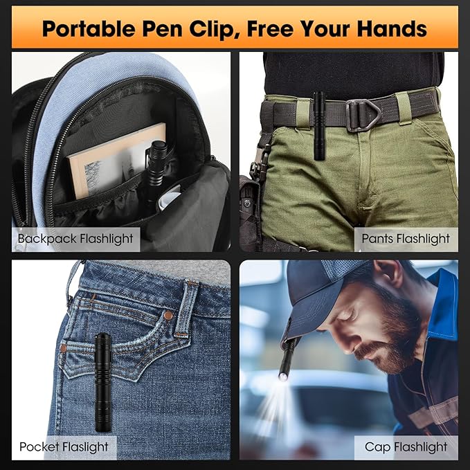 LED Mini Pocket Flashlight 5PCS Pen Light Flashlight with Clip,Small Pen Flashlights for Inspection Work Repair,Hiking Emergen