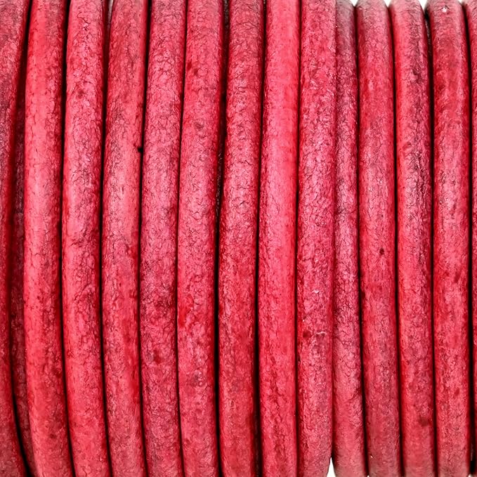 GENIQUE Real/Genuine Round Leather String Cord for Necklace, Bracelets, Jewelry, Kumihimo Braiding, DIY Projects (10 Metres) (3mm, Cyclaman Distressed)