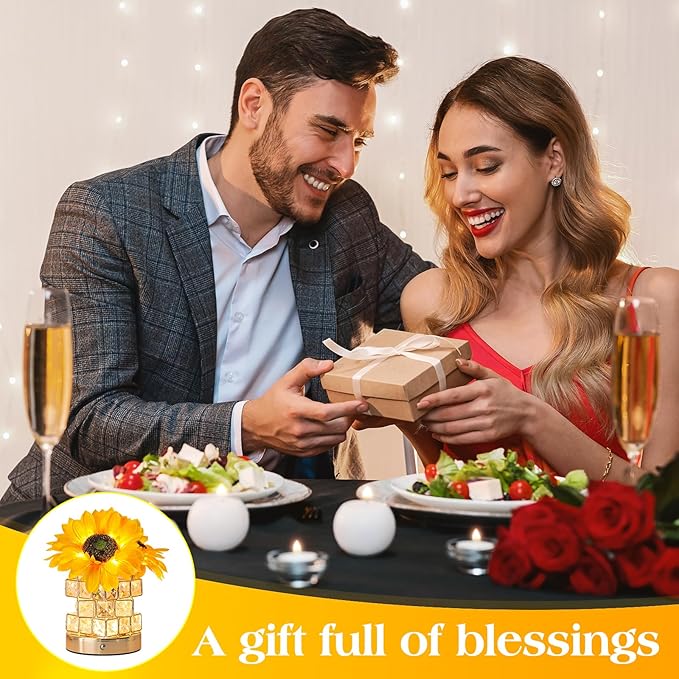 AMWGIMI Sunflowers Flower Lamp,Rechargeable Cordless Touch Table Lamp,3-Colour Infinitely Dimming Small Night Light,Festival Restaurant Bedroom Bar Coffee Shop Birthday Gifts for Women Mom