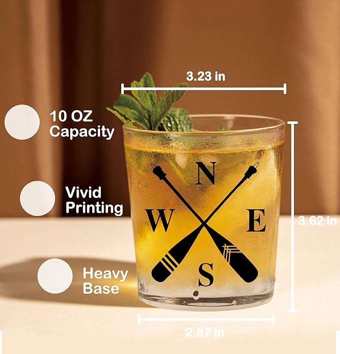 Nogrit Lake House Decor Whiskey Glasses 10 Oz, Beach Wine Old Fashioned Rocks Glasses Lake Gifts for Women Men Drinking Cocktail Scotch Vodka Tequila Rum