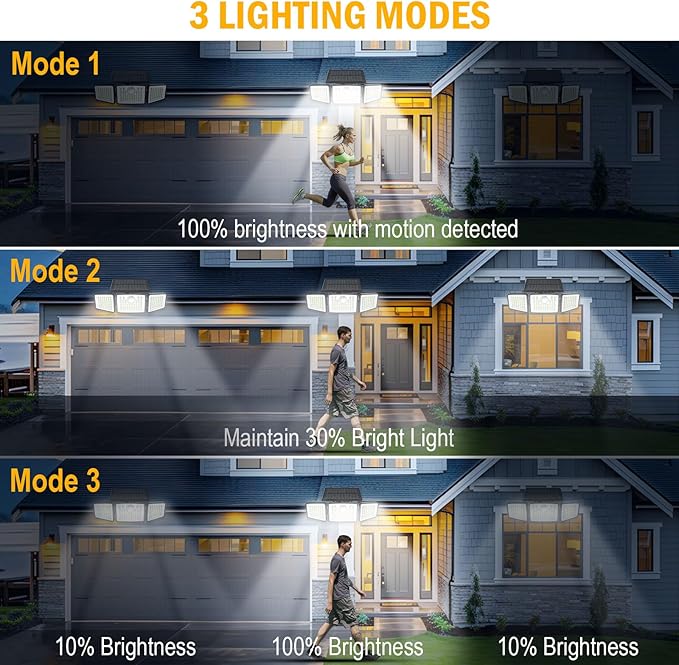 daphino 2500LM Solar Lights Outdoor with Motion Sensor,3 Head 270° Wide Angle Street Area Lights,IP65 Waterproof Security Lighting with 3 Modes(Remote,1 Pcs)