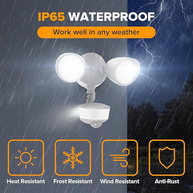 LUTEC 34W 3700 Lumen LED Security Lights Motion Sensor Light Outdoor with Night Light, 5000K IP65 Waterproof, Dusk to Dawn, Hardwired Motion Detector Flood Light for Garage, Yard-White Night Light