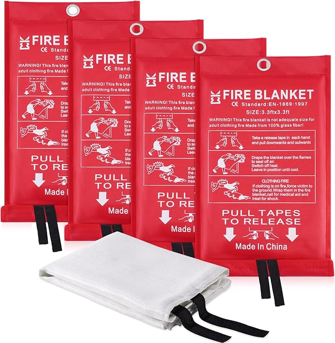 Fire Blanket for Home Emergency Survival – Fiberglass Suspend Fire Flames Suspension Blankets for Home and Kitchen School Grill Garage House Warehouse Safety (4pcs-FireBlankets)