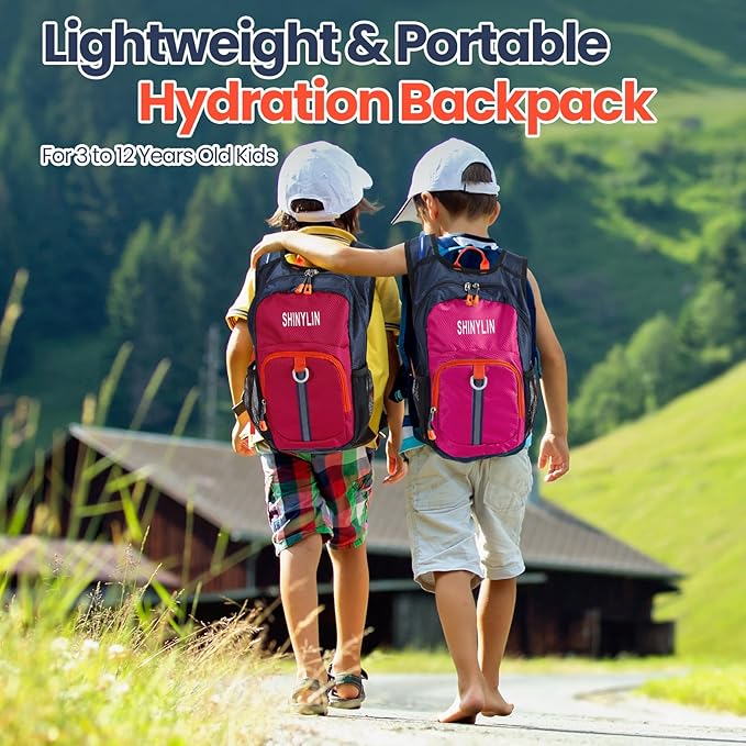 Shinylin 2 Pcs Kids Hydration Backpack with 1.5L Water Bladder Lightweight Kids Hiking Backpack Water Rucksack for Boys Girls Climbing Running
