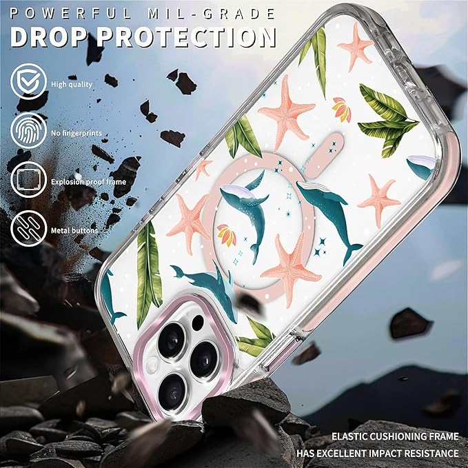 Case for iPhone 15 Pro Max,[Compatible with MagSafe],Sealife Whale Ocean Wildlife Clear Phone Case Design，for Women Girls Magnetic Clear Cover - Slim, Sleek, & Shockproof Protection