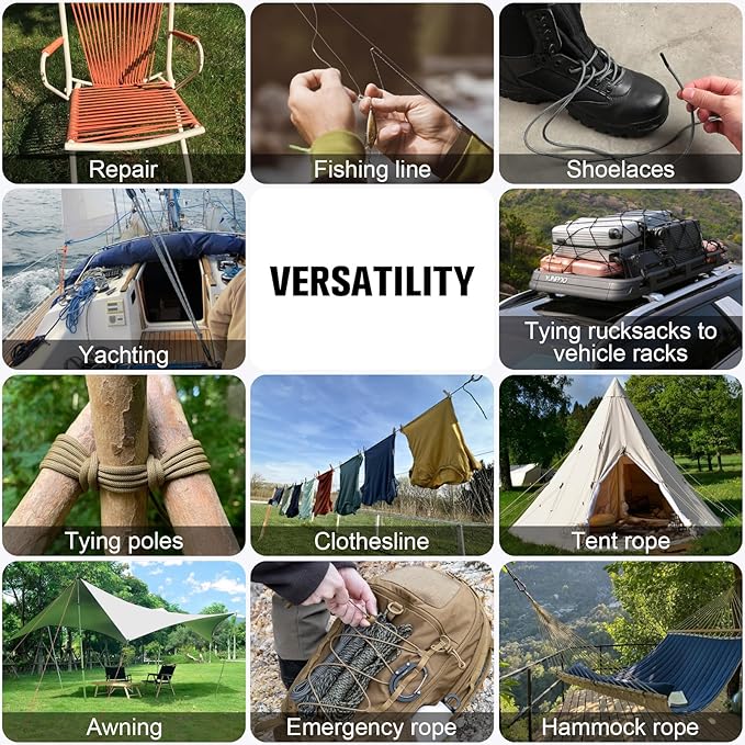 Paracord Rope 550 lb - 100ft 5/32" Parachute Cord 4MM 7-Strand para Cord - Heavy Duty Spool String for Survival,Camping Gear, Survival Bracelet, Clothesline - Khaki