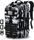 Hannibal Tactical MOLLE Assault Backpack, Tactical Backpack Military Army Camping Rucksack, 3-Day Pack Trip w/USA Flag Patch, D-Rings, Black White camo