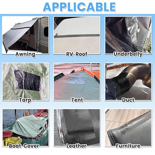 Tikfoam RV Awning Repair Tape for Tarp, Boat Covers,Tent, Sail Tape, Duct, Tear Repair Patch Kit, Waterproof, 5 Inch Wide 30FT Long, Reinforced Black