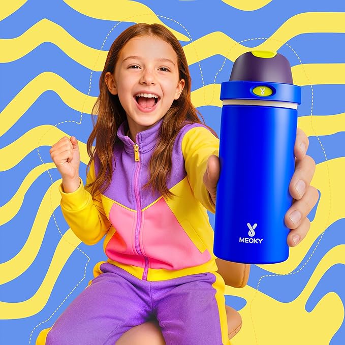 18 oz Insulated Water Bottle for Kids: Meoky Stainless Steel Water Bottle with 2-in-1 Straw and Spout Lid - Leak Proof, Cold for 24 Hours, BPA-Free for Boys School Sports, Celestial Sphere