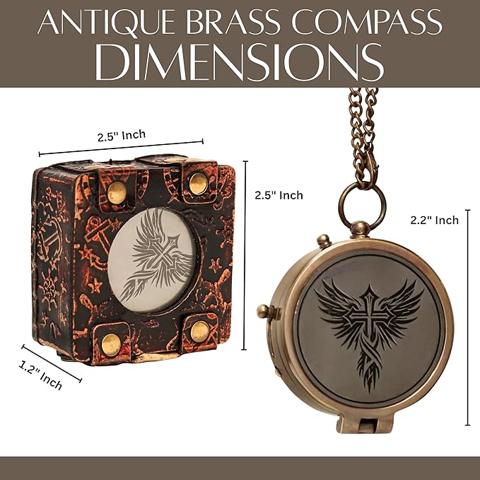 Handmade Brass Antique Compass with Leather Case – Vintage Finish Functional Pocket Navigation Tool for Travel, Hiking & Gift