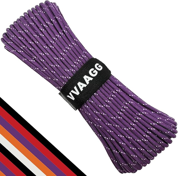 VVAAGG Reflective Paracord Rope 100FT, 7 Strand Nylon para Cord Lanyard Utility 550 Parachute Cord, 4mm Thin Tent Rope for Outdoor Camping Hiking
