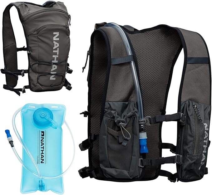 Nathan QuickStart Hydration Pack Vest with Bladder or flasks, Storage Pockets, Breathable Moisture-Wicking Fabric, Adjustable Straps for Running, Hiking, Walking, Marathons, Obstacle Races