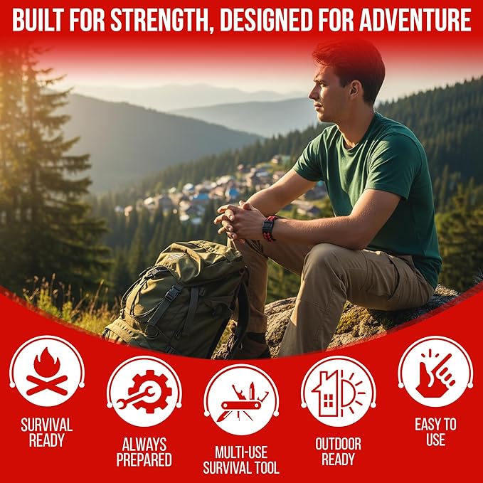 Iconikal 12-Pack Paracord Survival Bracelets Quick-Release Clip Assorted Colors 2 Sizes Medium Large Adjustable Camping Hiking Emergency Gear