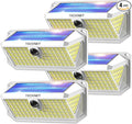 TECKNET 416 LED Solar Powered Outdoor Lights, 270° Angle & 3 Lighting Modes Motion Sensor Light Outdoor, Security Solar Lights Waterproof - 4 Pack, White, Cold Light