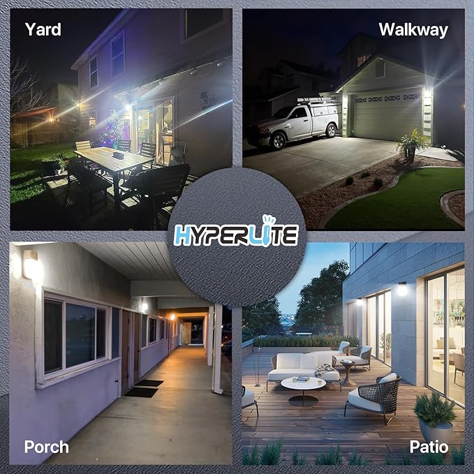 HYPERLITE LED Wall Pack 30W: 3600lm 5000K Daylight 120Vac LED Porch Lights with Dusk to Dawn Photocell - IP65 Waterproof Outdoor Security Flood Lighting for Patio Deck Yard UL Listed 4 Pack