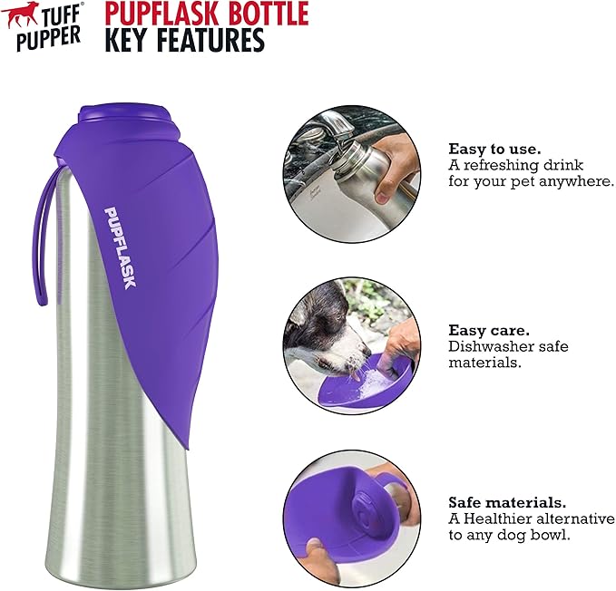 PupFlask Large Dog Water Bottle | 27 or 40 OZ Stainless Steel | Convenient Dog Drink Dispenser | Puppy Travel Water Bowl | Portable Pet Hydration Bottle | Leak Proof | Perfect Size For All Breeds