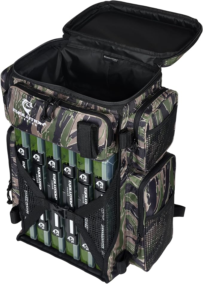 Evolution Fishing Drift Series Tackle Backpack, Outdoor Rucksack w/ 6 Fishing Tackle Trays, Heavy Duty