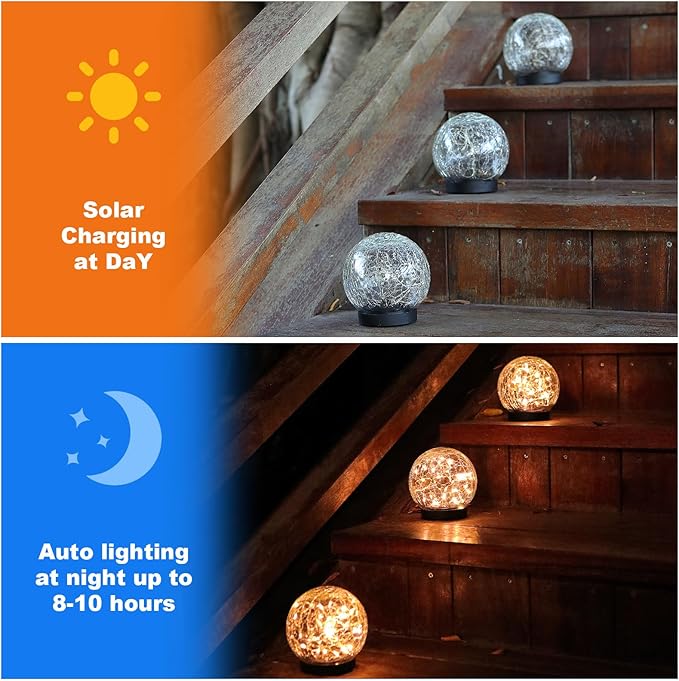 MLKNK Solar Globe Lights Outdoor Waterproof-Solar Balls-Solar Garden Lights-Orbs for Outside 6 Pack Cracked Glass Ball for Lawn Patio Yard Backyard Decorations