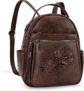 Mini Backpack Purse for Women,Embossed Leather Small Backpack Fashion Travel Backpacks Daypacks Shoulder Handbag (COFFEE-Flower)