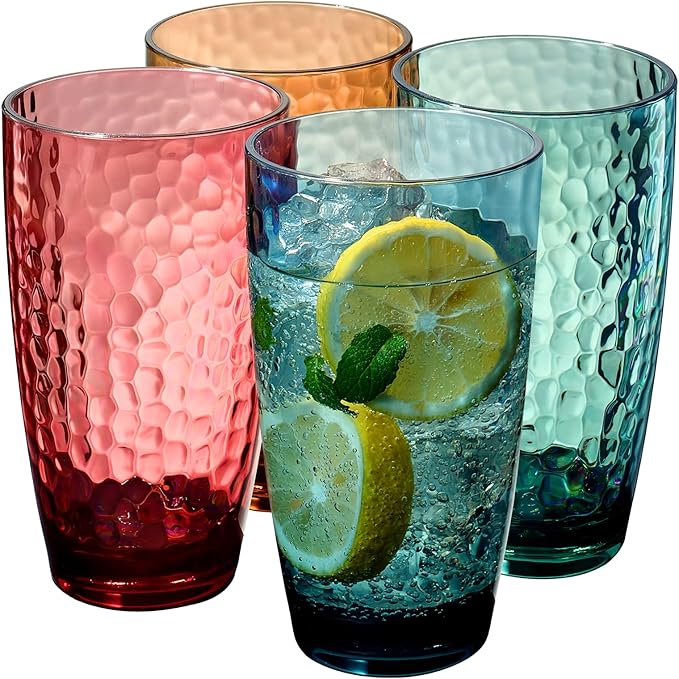 Unbreakable Large Premium Plastic Reusable Drinking Glasses (4 Set) Restaurant Cups Style, Jewel Muted Colors 19 oz Acrylic Tumbler | BPA-Free Tumblers | Top-Rack Dishwasher Safe, Tritan Shatterproof