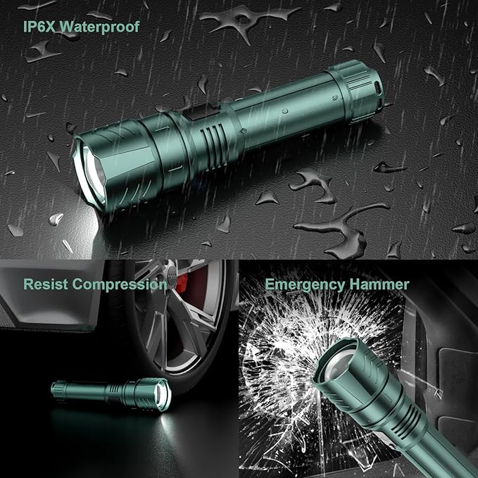 SKYFIRE LED Flashlights High Lumens with Ignition Lens,3000lm Super Bright Rechargeable Flashlight,Zoomable,4 Modes,Waterproof Tactical Flash Light for Camping Essentials,Outdoor and Home,Gift