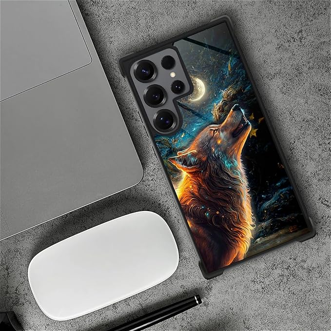 for Samsung Galaxy S25 Ultra Case,Graphic Design for Girl Boy Soft Silicone Hard Acrylic Shock Protection Designed for Samsung Galaxy S25 Ultra Star Cave Hungry Wolf Pattern