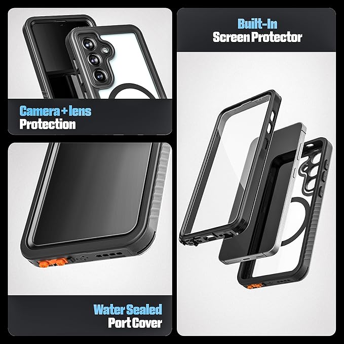 ENCASED Waterproof Case Designed for Samsung Galaxy S26 (IP68) Full Body Protective Phone Case with Screen Protector Built-in (Clear/Black)