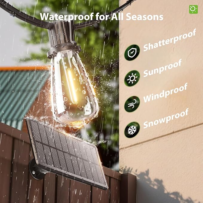 KYY 54FT Solar String Lights Outdoor Waterproof with USB Charging & Remote, Dimmable & Timable, Solar Powered Patio Lights with LED Shatterproof Bulbs for Deck Backyard Porch Garden Camping
