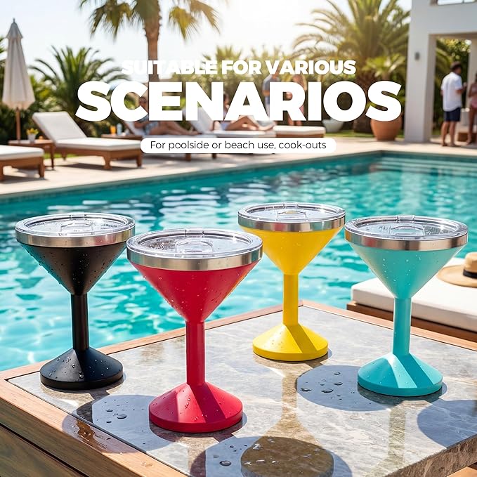 13oz Stainless Steel Martini Glass - Insulated Margarita Tumbler with Lid,Double-layer insulation function for outdoor, picnic, poolside, beach and yard parties