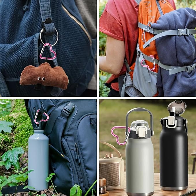 Ouligay 10pcs Cute Heart Shaped Carabiner Star Carabiner Heart Shaped Backpack Clips Key Ring Clip Heart Keychain Clip for Dog Leash Water Bottle Holder Snap Clips Keys