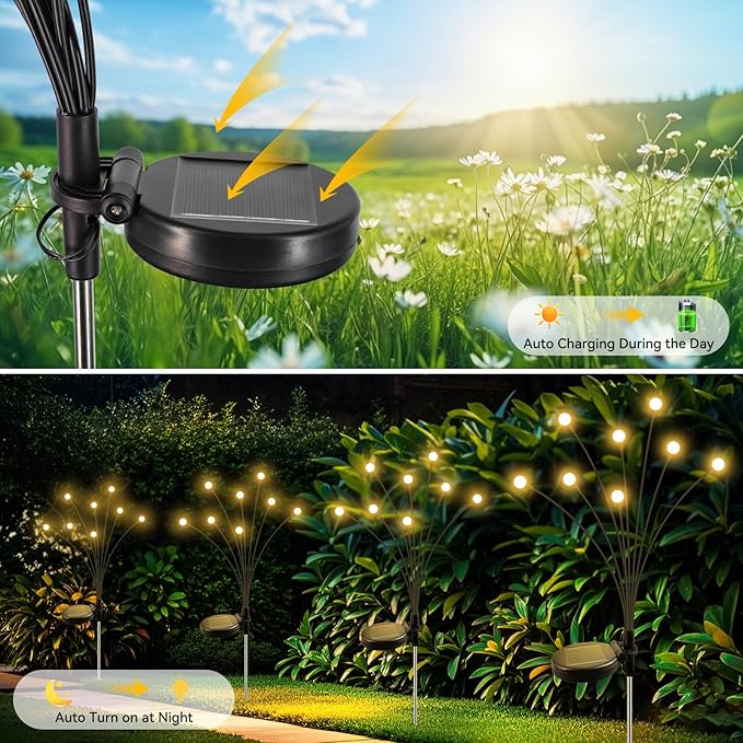 Slyuexu Solar Garden Lights Outdoor Waterproof, 2 Pack 16 LED Swaying Firefly Lights Outdoor Decor Light for Pathway Party Christmas Decoration, Unique Gifts for Women, Warm White