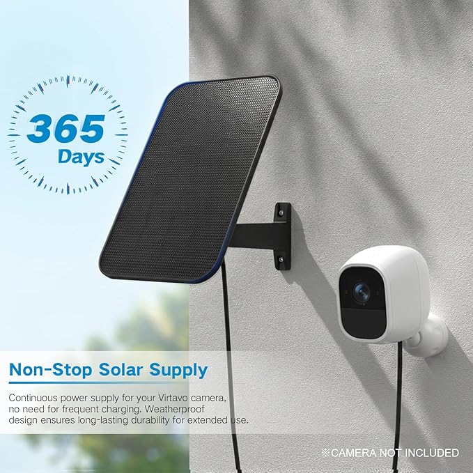 VIRTAVO 3.2W Solar Panel for Security Camera Compatible with Arlo Essential XL, Waterproof Solar Charger with 13ft Cable, 360° Adjustable Mount, Micro USB & USB-C for 5V Rechargeable Cameras