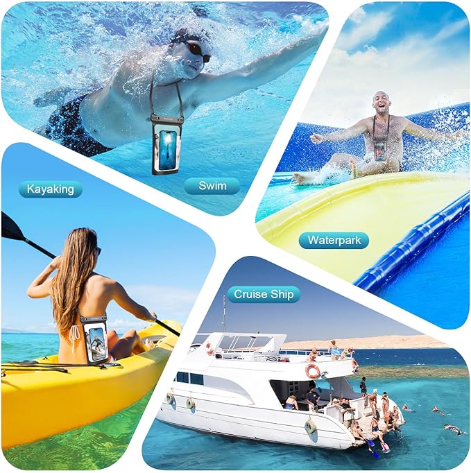 Large Waterproof Phone Pouch, 2Pack Floating Waterproof Bag for iPhone 17 16 15 Pro Max Galaxy S26 S25 S24 Ultra All Phones, Cell Phone Dry Bag for Beach Swimming Rafting Boating (Black + Black)