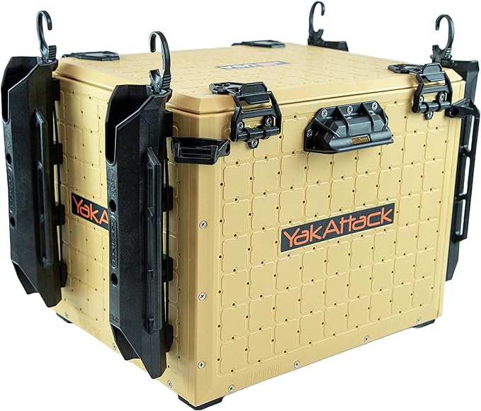 YakAttack BlackPak Pro 13" x 16" Kayak Fishing Crate with 4 Rod Holders - Desert Sand | Tackle Storage Box & Gear Organizer for Kayaks | Lightweight, Durable & Customizable Marine Fishing Accessory
