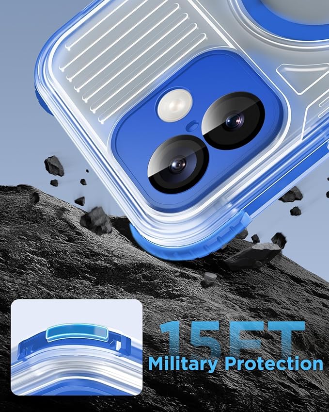 for iPhone 16 Waterproof Case with Magsafe, Built-in [Camera & Screen Protector] [Lanyard], IP68 Water Proof Full Body Dustproof Heavy Duty Frosted Protective Phone Cover, 6.1" Blue
